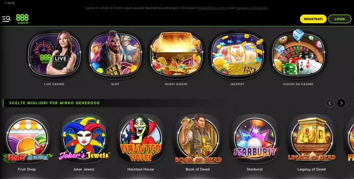 Bonus 888 Casino: 20€ gratis + 100% fino a 1000€ 1° deposito + 50 FS
