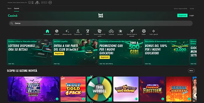 Bet365 Casino - 2000€ bonus benvenuto e fino a 500 free spins