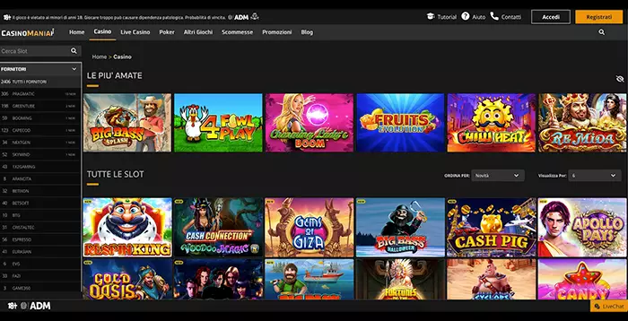 Recensione di CasinoMania: top slot da bar e 1000€ senza deposito