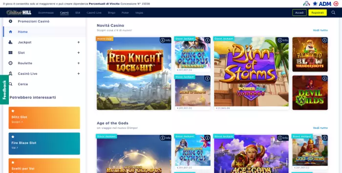 William Hill: 20€ gratis + 1.000€ di Bonus + 50 Free Spins