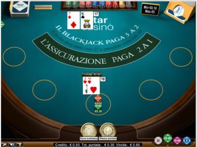 screenshot del blackjack di starcasinò